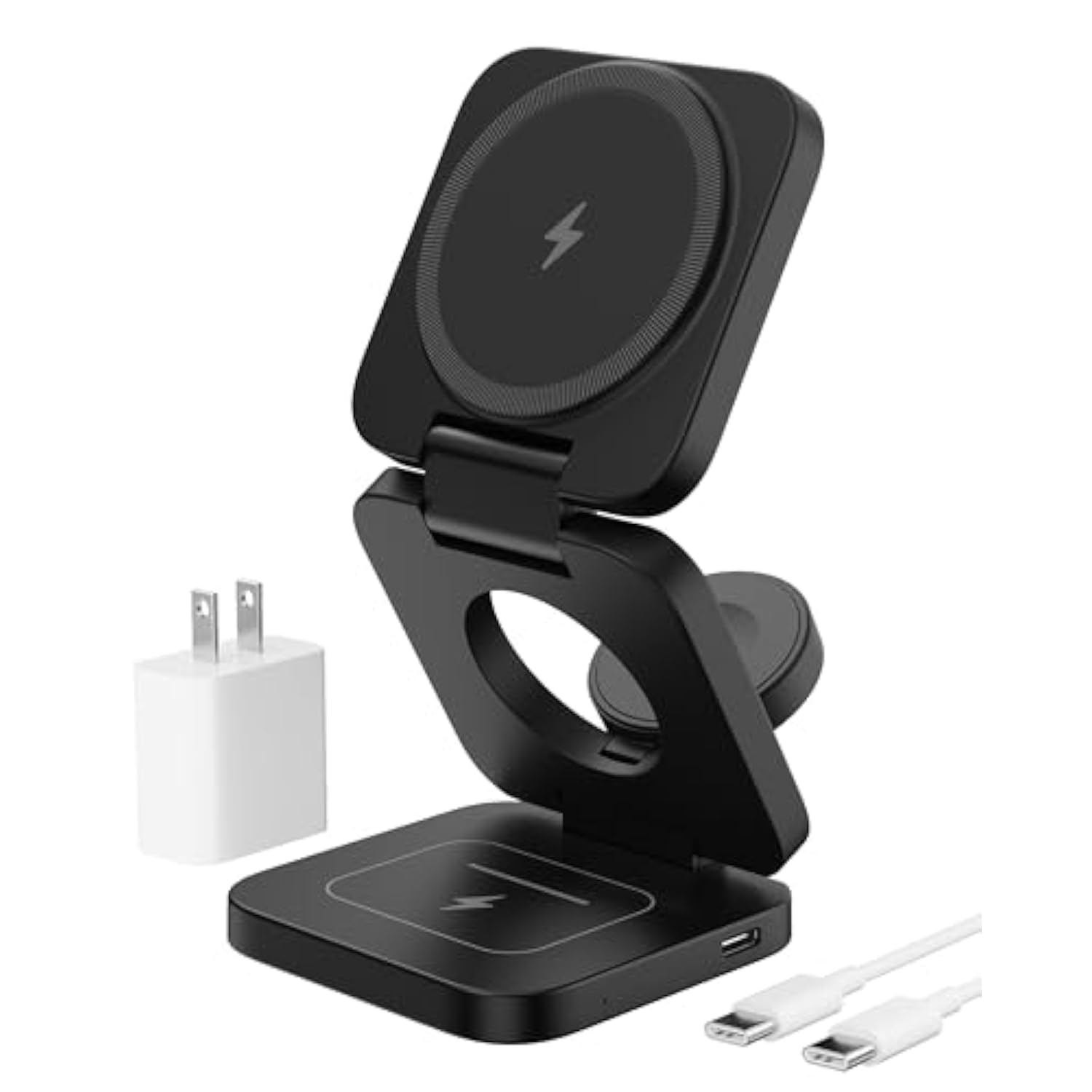 X55 Foldable 3 In 1 Charging Station For Apple Devices, 15W Fast Magnetic Wireless Charger, Magent Travel Charger Stand For Iphone 16 15 14 13 12 Series, 5W For Apple Watch, Airpods-Black