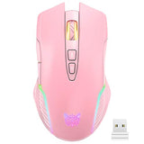 RGB Wireless Gaming Mouse, Pink, Rechargeable, Ergonomic Design, Adjustable DPI, Compatible with Windows, Mac