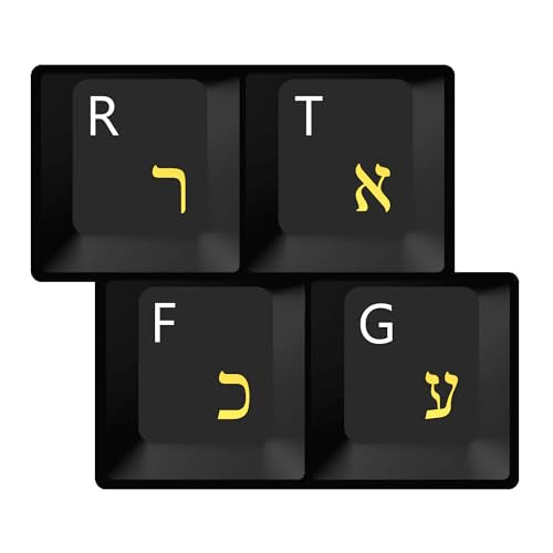 2-Pack Hebrew Keyboard Stickers On Transparent Background, Yellow Letters, For All Keyboards Pc Desktops Laptop Notebook