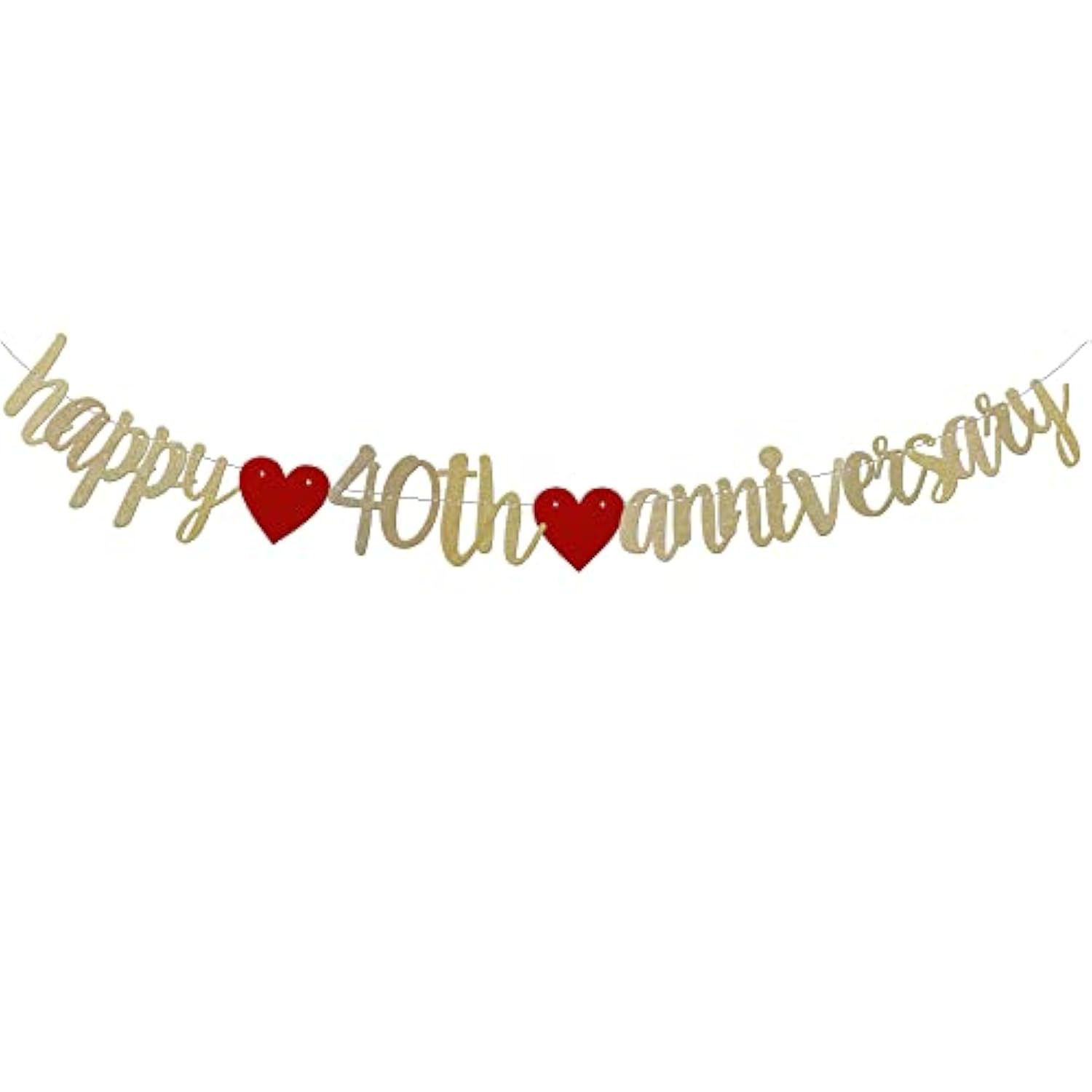 Happy 40Th Anniversary Banner Sign Gold Paper Glitter Party Decorations For 40Th Wedding Anniversary Party Supplies Letters Gold Pre-Strung