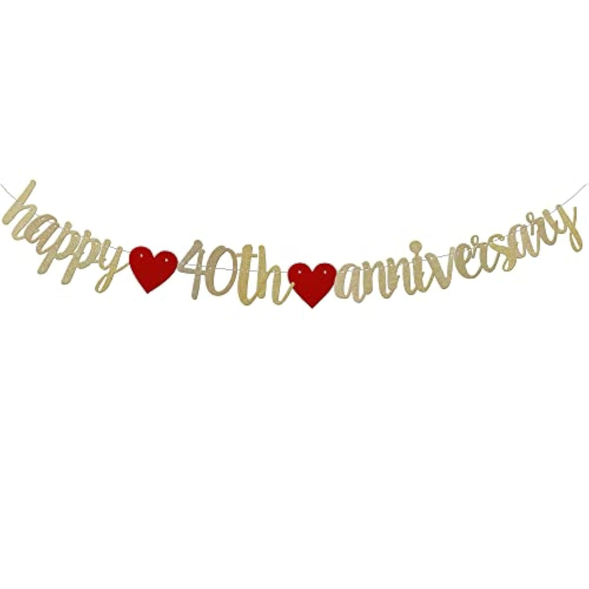 Happy 40Th Anniversary Banner Sign Gold Paper Glitter Party Decorations For 40Th Wedding Anniversary Party Supplies Letters Gold Pre-Strung