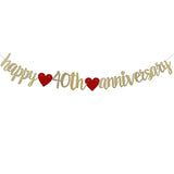 Happy 40Th Anniversary Banner Sign Gold Paper Glitter Party Decorations For 40Th Wedding Anniversary Party Supplies Letters Gold Pre-Strung
