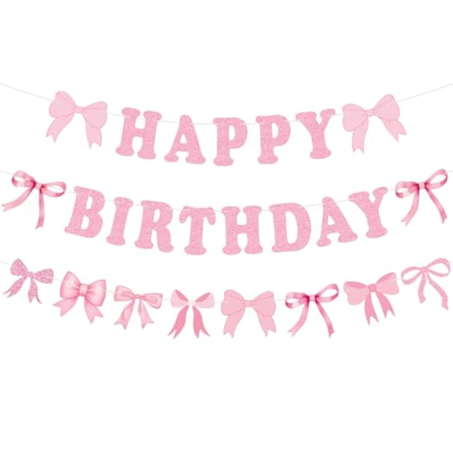 Pink Bow Happy Birthday Banner, Pink Bows Garland Banner Coquette Birthday Party Decorations For Girls Women Baby Showers Bow Theme Party