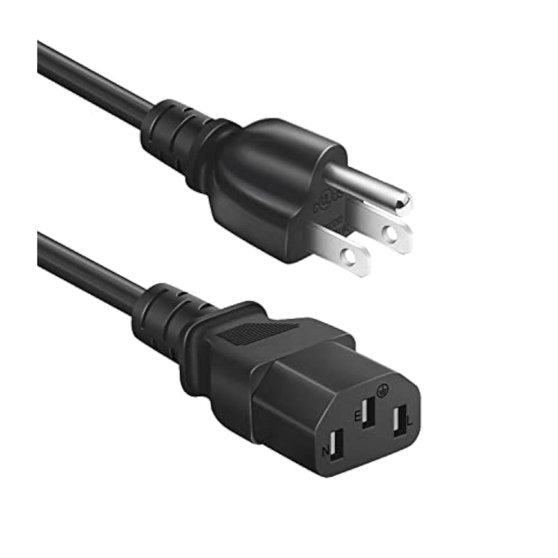 Universal 3-Prong Ac Power Cable For Computer, Tv, Monitor And More, 6 Feet (1.82 Meters), Black