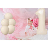 40" Beige Number 1 Balloon with Matching Latex Balloons 1st Birthday Decor