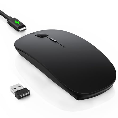 Bluetooth Wireless Mouse For Laptop, Rechargeable Silent Computer Mouse (Bluetooth 5.2/3.0 & 2.4G), Ultra-Thin, 6-Level Adjustable 4800 Dpi Bluetooth Mouse For Mac Os, Ipad, Windows, Android