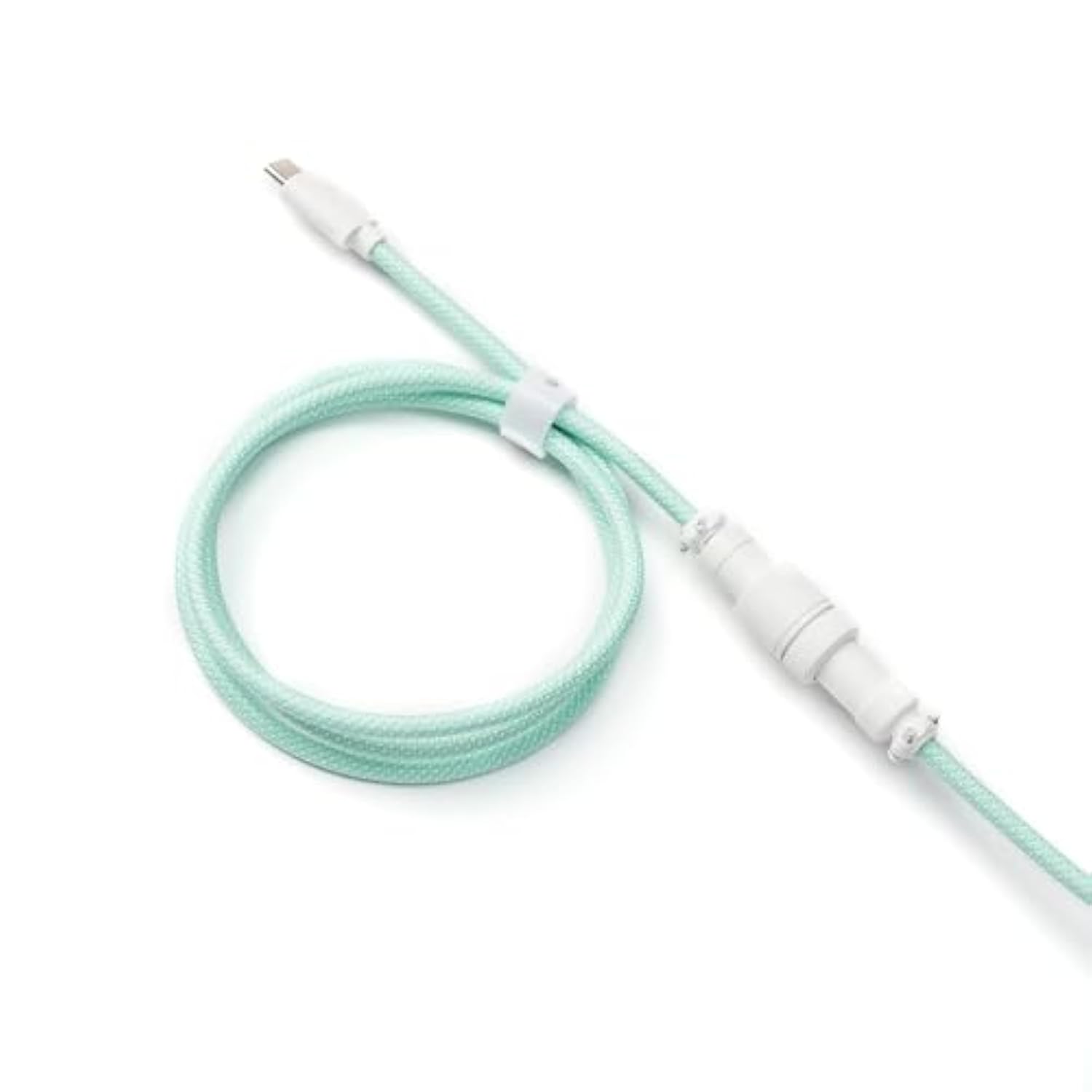 Custom Coiled Aviator Usb-C Cable - Mint, 5-Pin (Gx12) Detachable Metal Connector, Usb-A Adapter, Durable Braided Cable For Mechanical Keyboards, Charging & Data Transfer