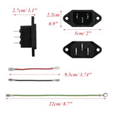 2Pcs Iec 320 C14 Male 3 Pins Screw Mount Inlet Ac Power Plug Adapter Connector Socket Ac 250V 10A Black With Wires