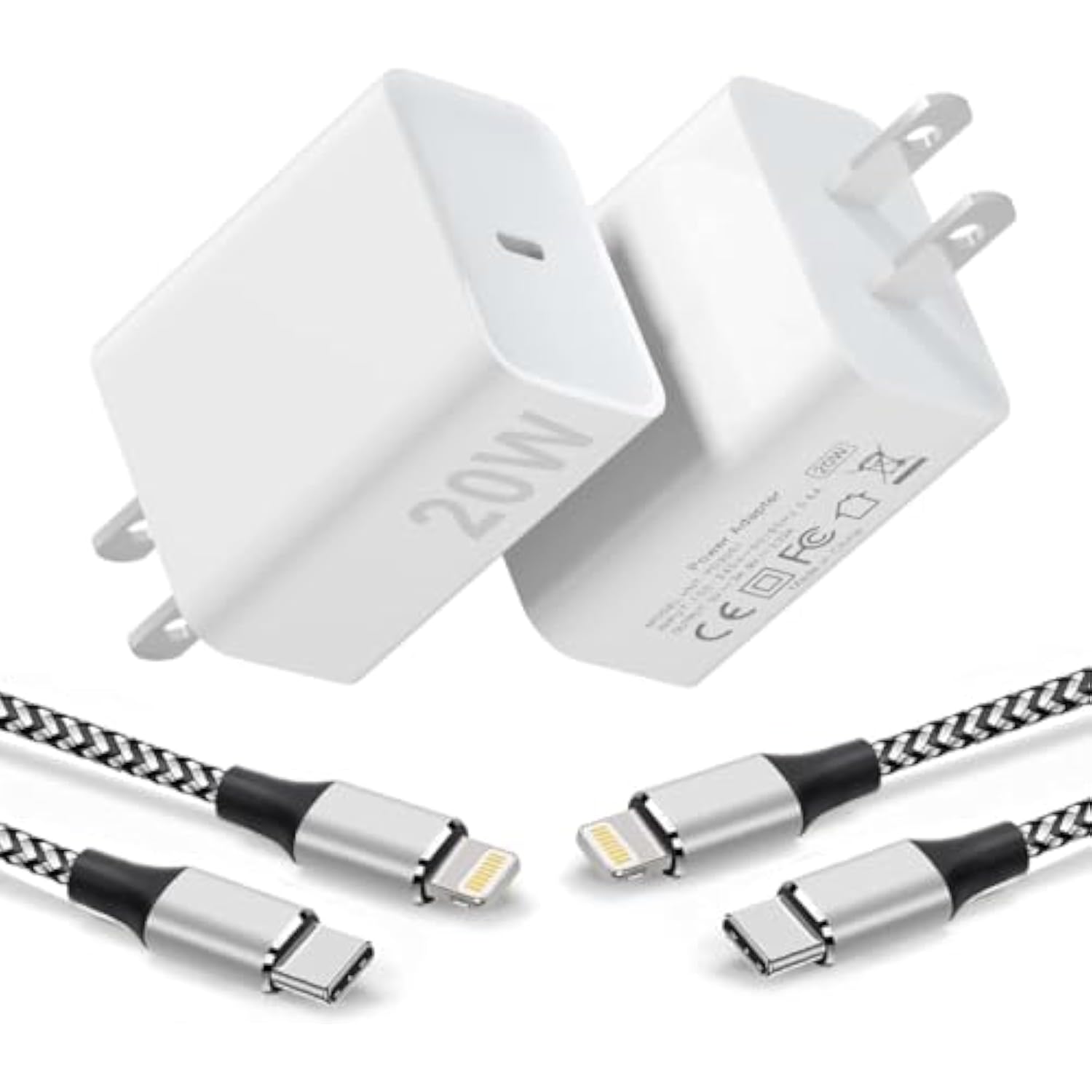 Iphone Charger Fast Charging,?Apple Mfi Certified? 20W Type C Fast Charger Block With 6Ft Usb C To Lightning Cable For Iphone 14/13/13 Pro/12/12 Pro/12 Pro Max/11/Xs Max/Xr/X,Ipad (Silver, 2P)