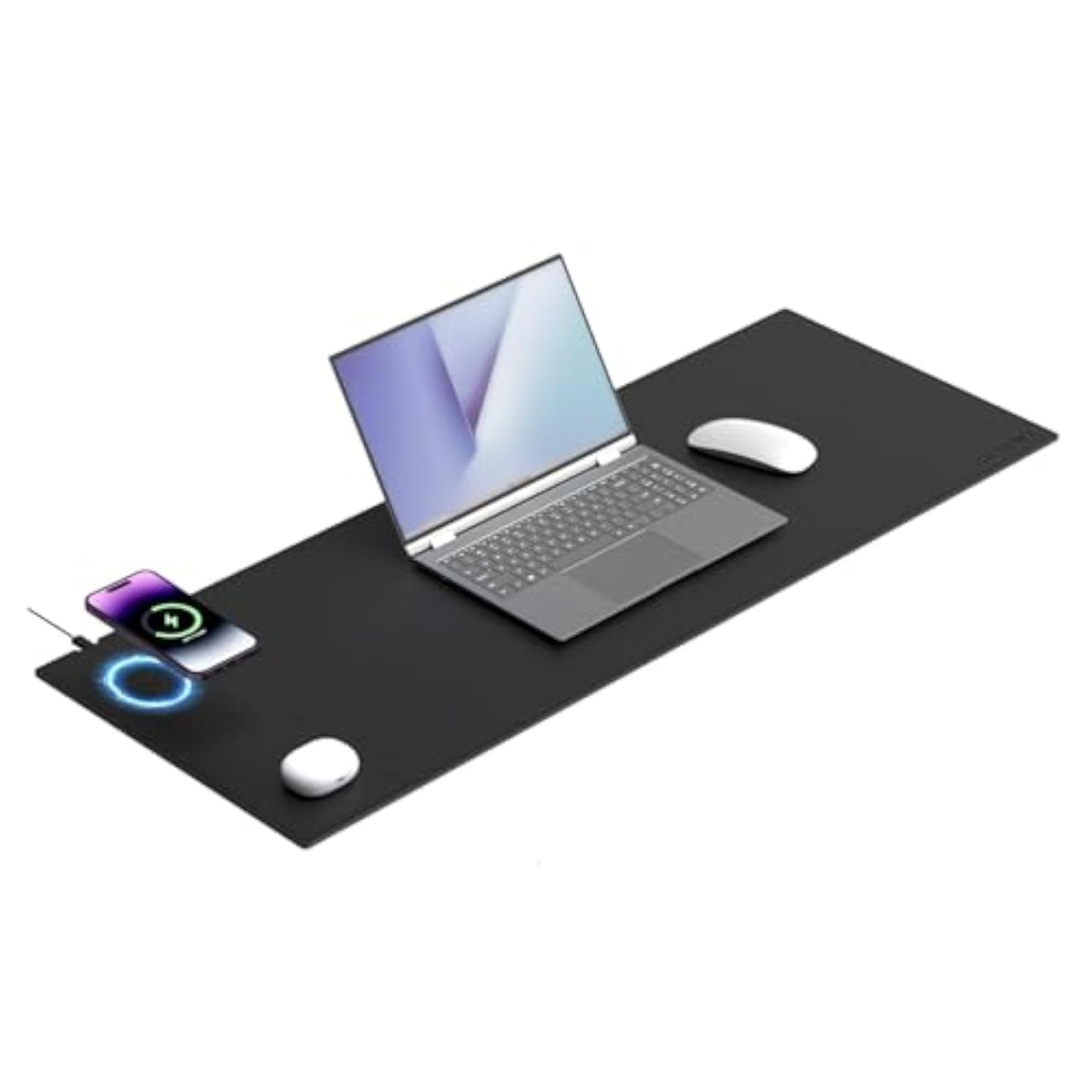 Magnetic Mouse Pad With Wireless Charging, 31'' X 11.7'' Extra Large Desk Pad, Waterproof And Scratch-Resistant Mousepad, Charcoal Black Computer Mouse Mat For Macbook, Pc, Laptop