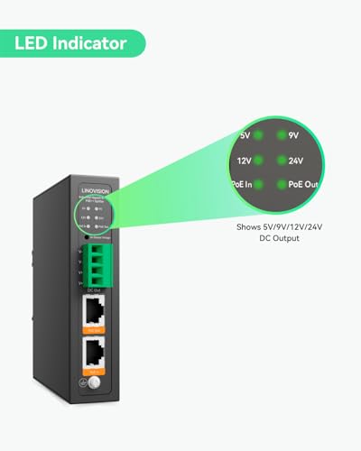 Industrial Gigabit 90W Poe++ Splitter With Ieee802.3Bt Poe And Dc 5/9/12/24V Output, Din Rail Mounting, Power Supply For Ptz Cameras, Access Control Systems
