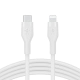 Belkin BoostCharge Flex Silicone USB-C to Lightning Cable (2M/6.6FT), MFi-Certified Charging Cable for iPhone Series with Cable Clip - White