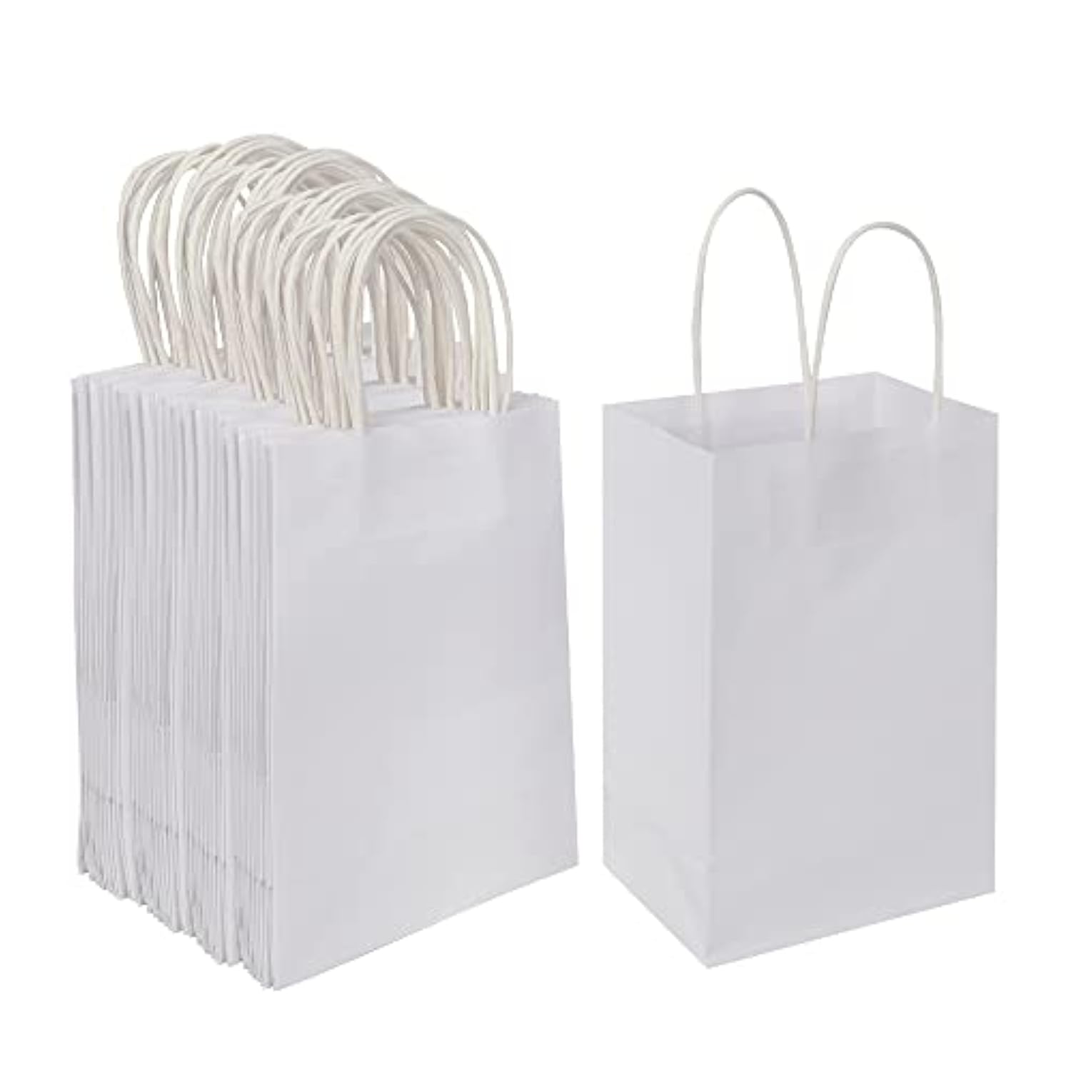 100 Pack 5.25X3.25X8.25 Inch Small White Kraft Paper Bags With Handles Bulk For Birthday Wedding Party Favors Grocery Retail Shopping Business Goody Craft Gift Bags Cub Sacks (100Pcs Count)