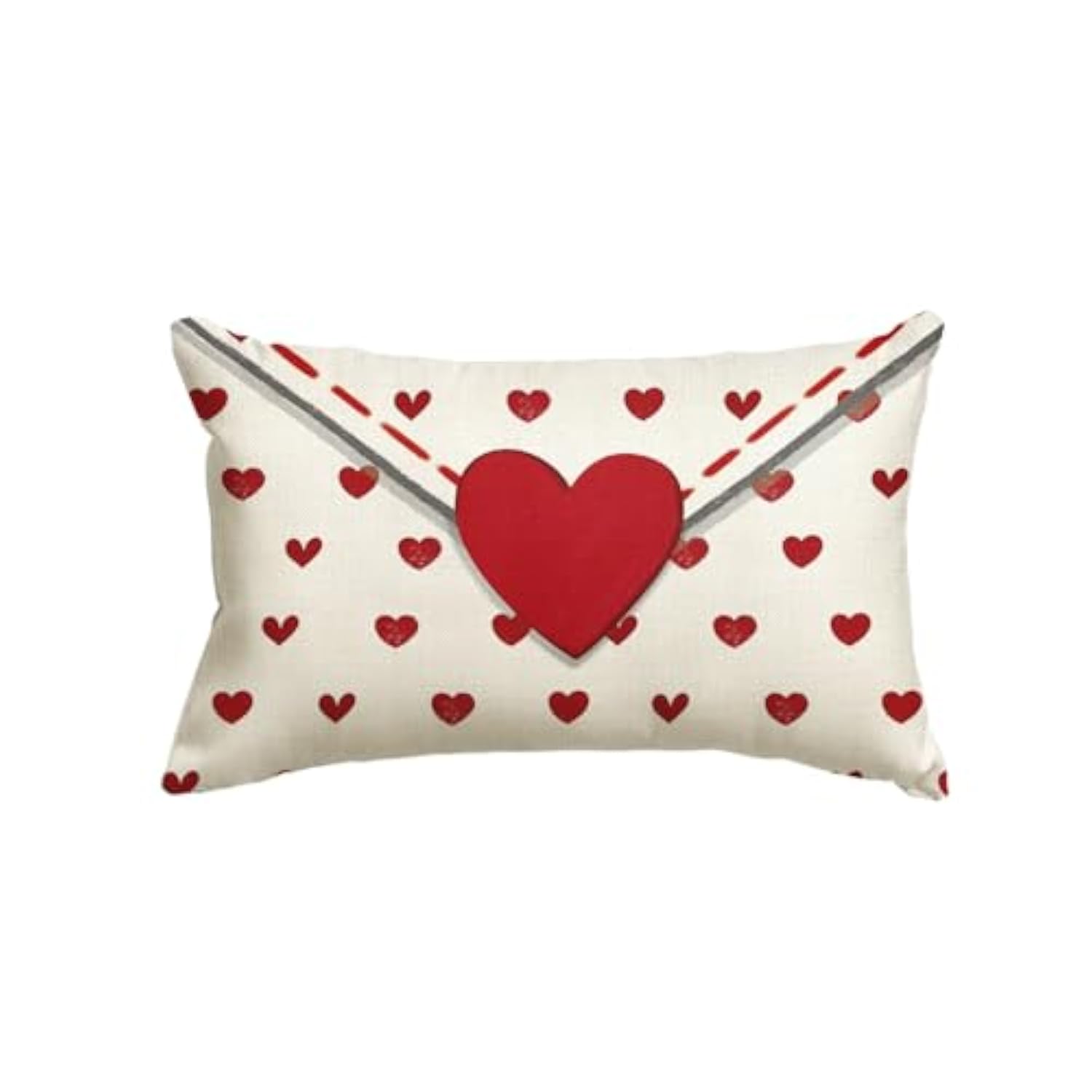Valentine'S Day Envelope Throw Pillow Cover, 12 X 20 Inch Red Heart White Anniversary Wedding Cushion Case Decoration For Sofa Couch