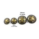 Cross Domed Antique Brass Metal Shank Buttons. Blazer Button Set. 3 Pc