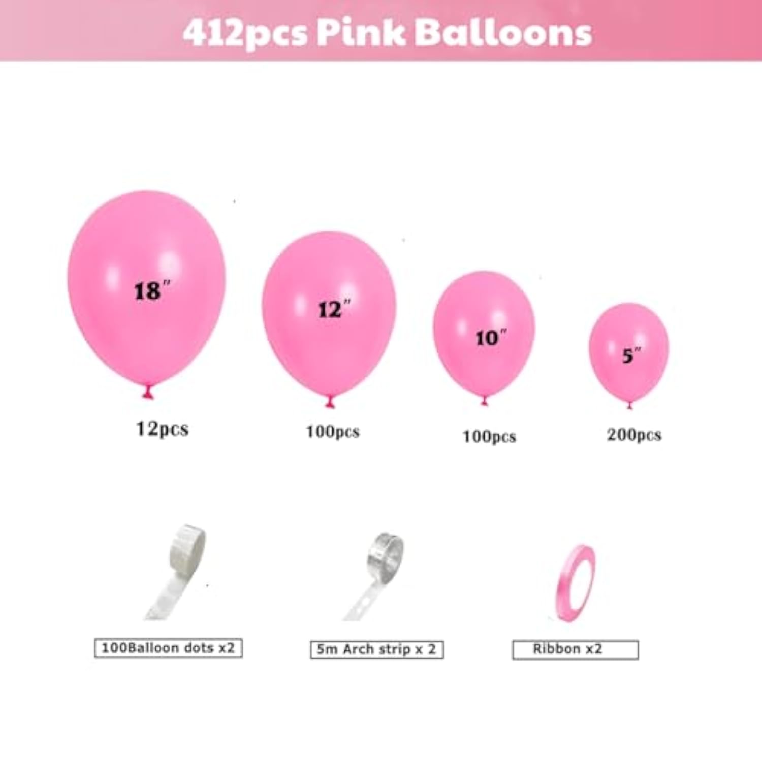 412Pcs Pink Balloon Arch Kit 18 12 10 5 Inch Different Sizes Pink Balloon Arch For Valentine'S Day Birthday Baby Shower Gender Reveal Wedding Party Decorations