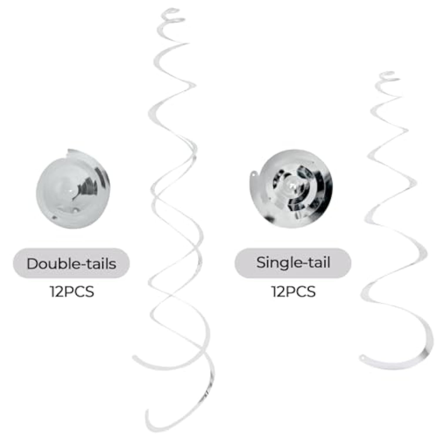24 Pcs Silver Foil Hanging Swirl, Sparkle Ceiling Hanging Decorations, Plastic Streamer Party Decorations, Swirl Decorations With Double-Swirls And Single-Swirls For Birthday,Happy New Years