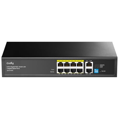 8 Port Gigabit Poe Switch, 120 Watts Poe Budget, 8 10/100/1000Mbps Poe+ Ports, 2 Gigabit Uplink Ports , 802.3At, 802.3Af, 1/2 (+), 3/6 (-), Fanless, Plug And Play, Gs1010Pe