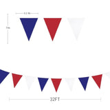 32Ft Red, Blue & White Pennant Banner - Patriotic Party Garland for 4th of July