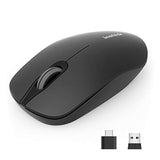 Inateck Wireless Mouse 2.4G Slim Mouse with 2 Nano Receiver USB A/USB C, Noiseless Mouse, Compatible with Notebook, PC, Laptop, MacBook, MS02001 Black