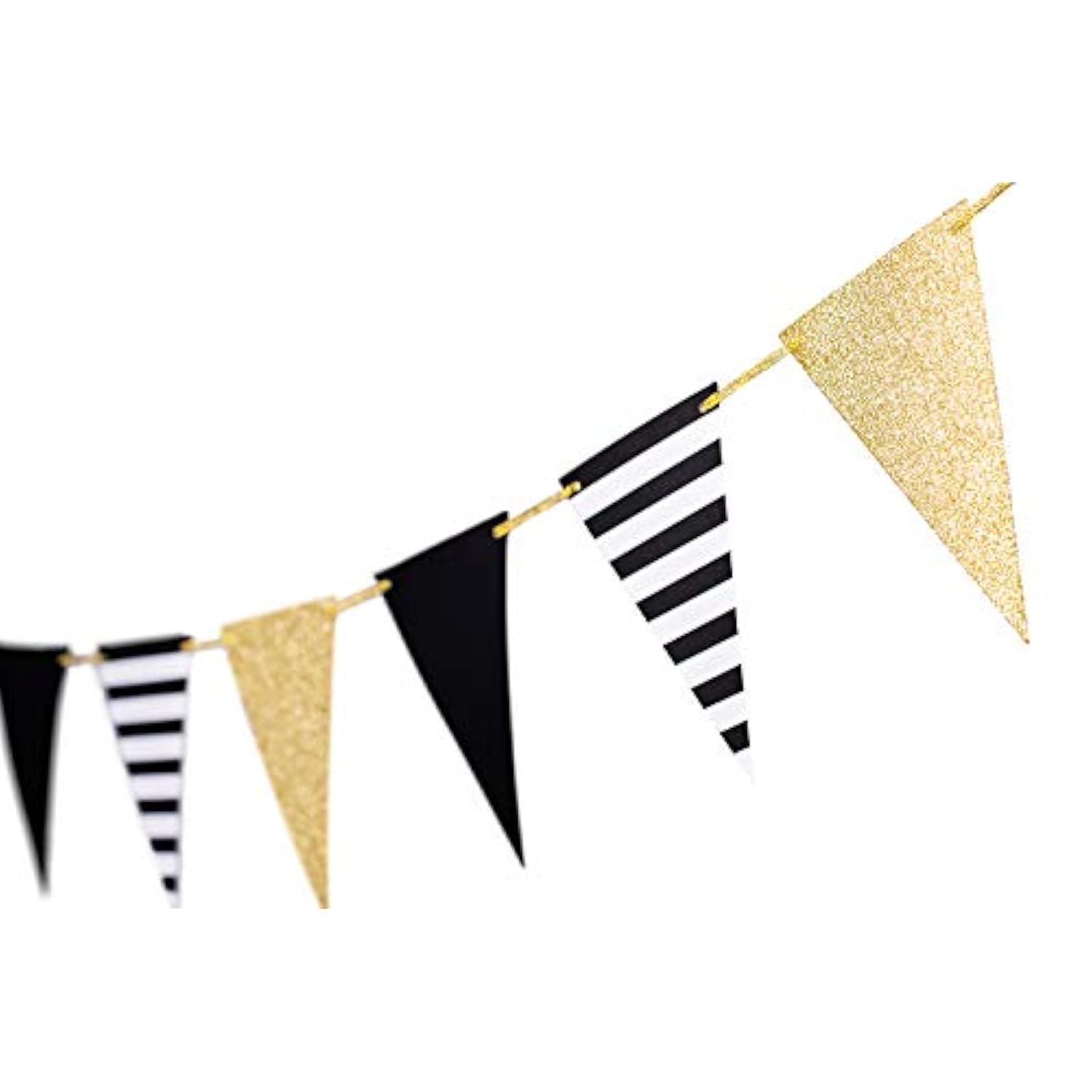 Golden Black Triangle Banner Pennant Bunting 15Pcs 10Ft Birthday Gatsby Decor