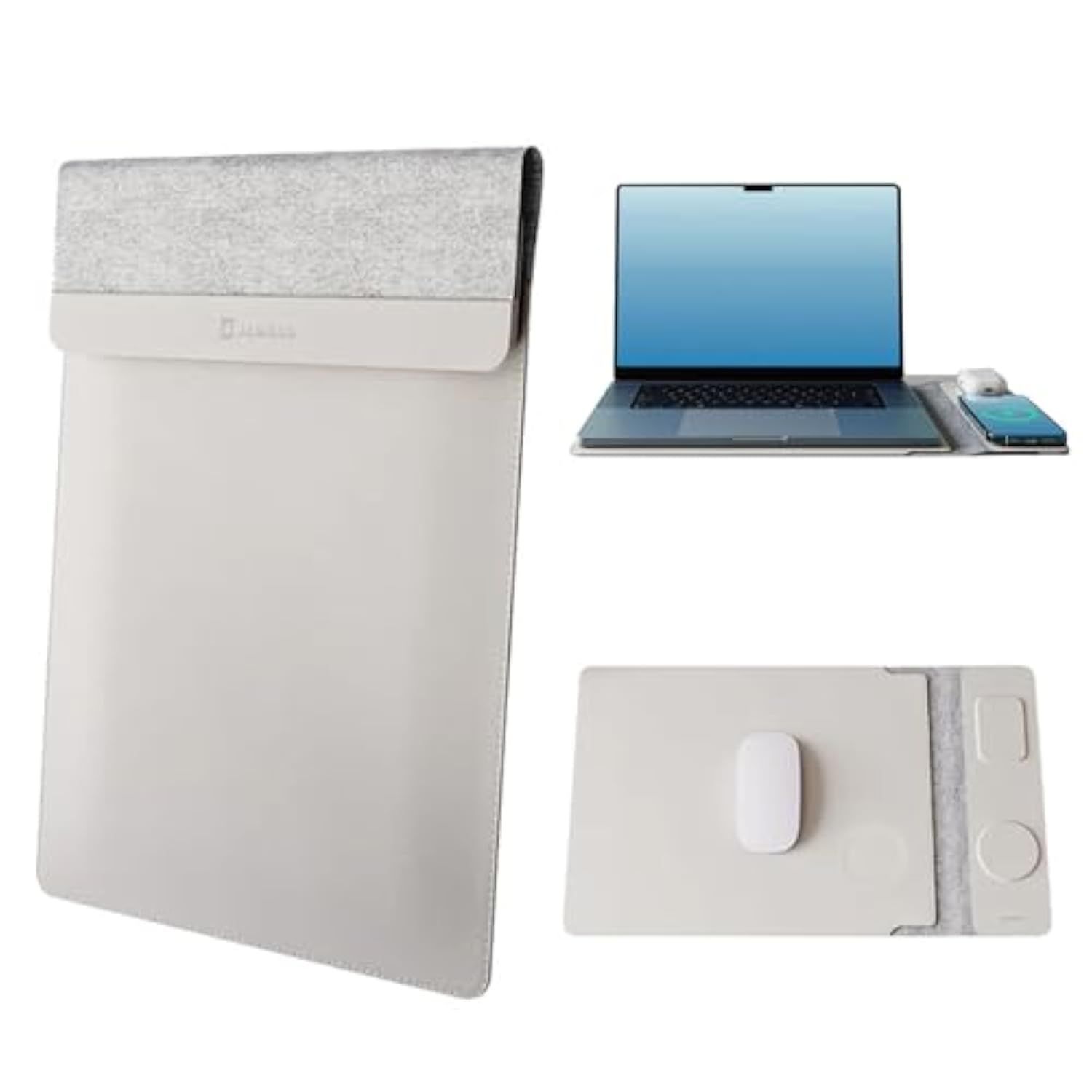 Jenoss 4 In 1 Wireless Charging Lapto Sleeve 15"-16", Desktop Charging Mat For Lapto, Multipurpose Sleeve Plus Mousepad Waterproof Surface, Travel Lapto Case (Grey, 16 Inches)