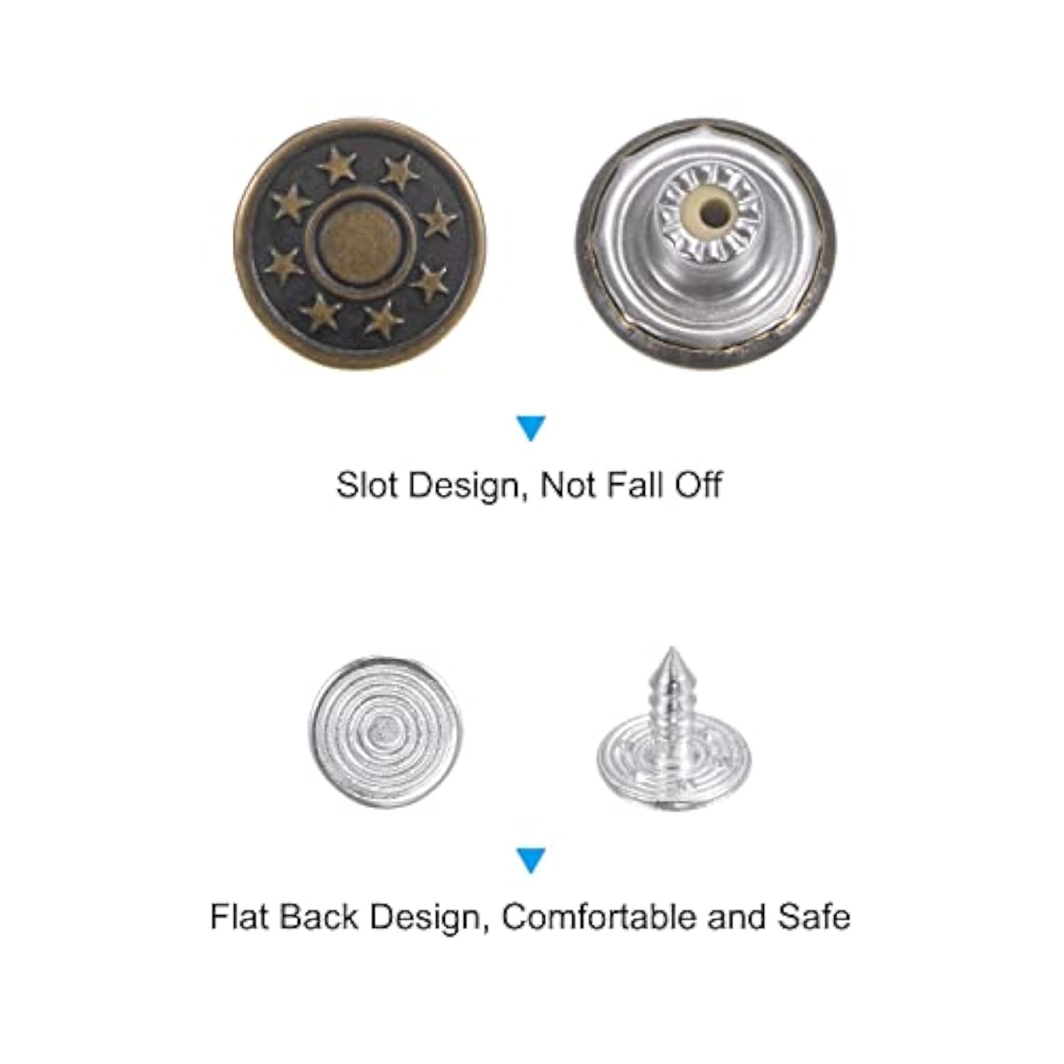 100 Sets Button Pins For Jeans, 15Mm No-Sew Removable Instant Adjustab