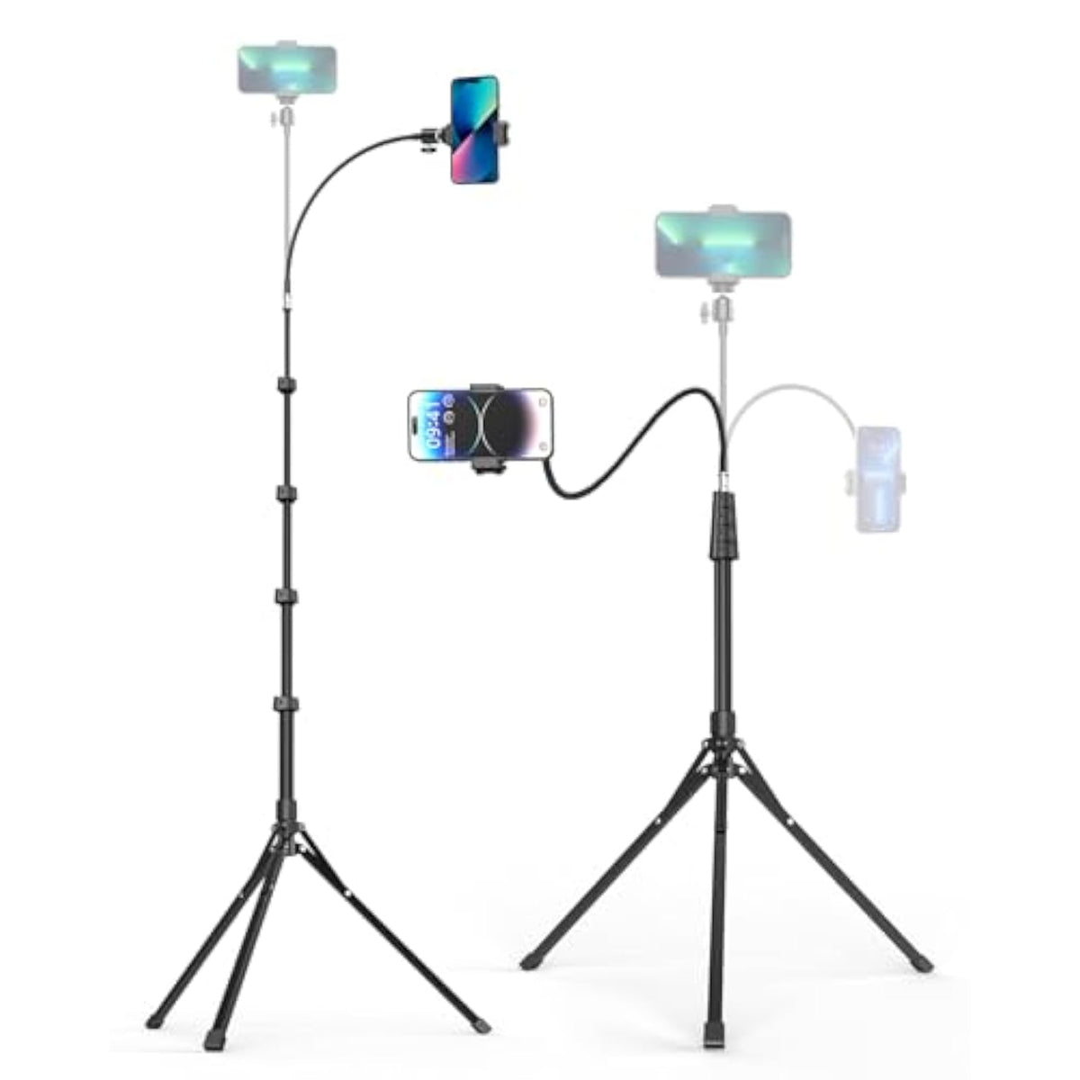 Phone Tripod, 92" Cell Phone Stand With 15" Gooseneck, Remote And Phone Holder, Overhead & Selfie Stick For Recording/Watching/Vlog, Compatible With Iphone Android