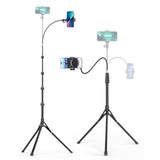 Phone Tripod, 92" Cell Phone Stand With 15" Gooseneck, Remote And Phone Holder, Overhead & Selfie Stick For Recording/Watching/Vlog, Compatible With Iphone Android