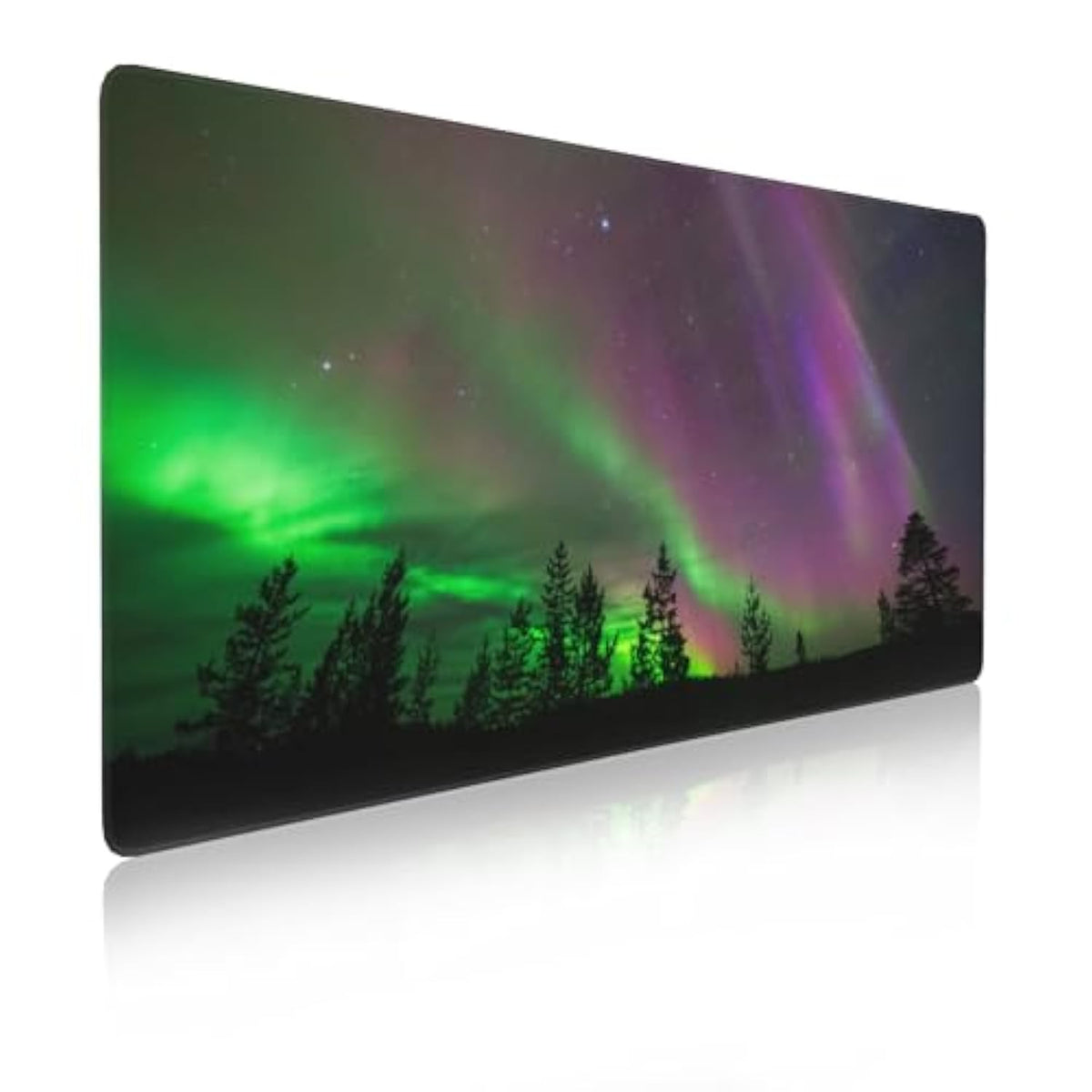 Northern Lights Mouse Pad Gaming Forest Mousepad Desk Mat,Smoothing Fabric Mousepad For Fluid Control,Ultra-Stable Non-Slip Rubber Base Mouse Pad,Stitched Edges(31.5X15.7 In)