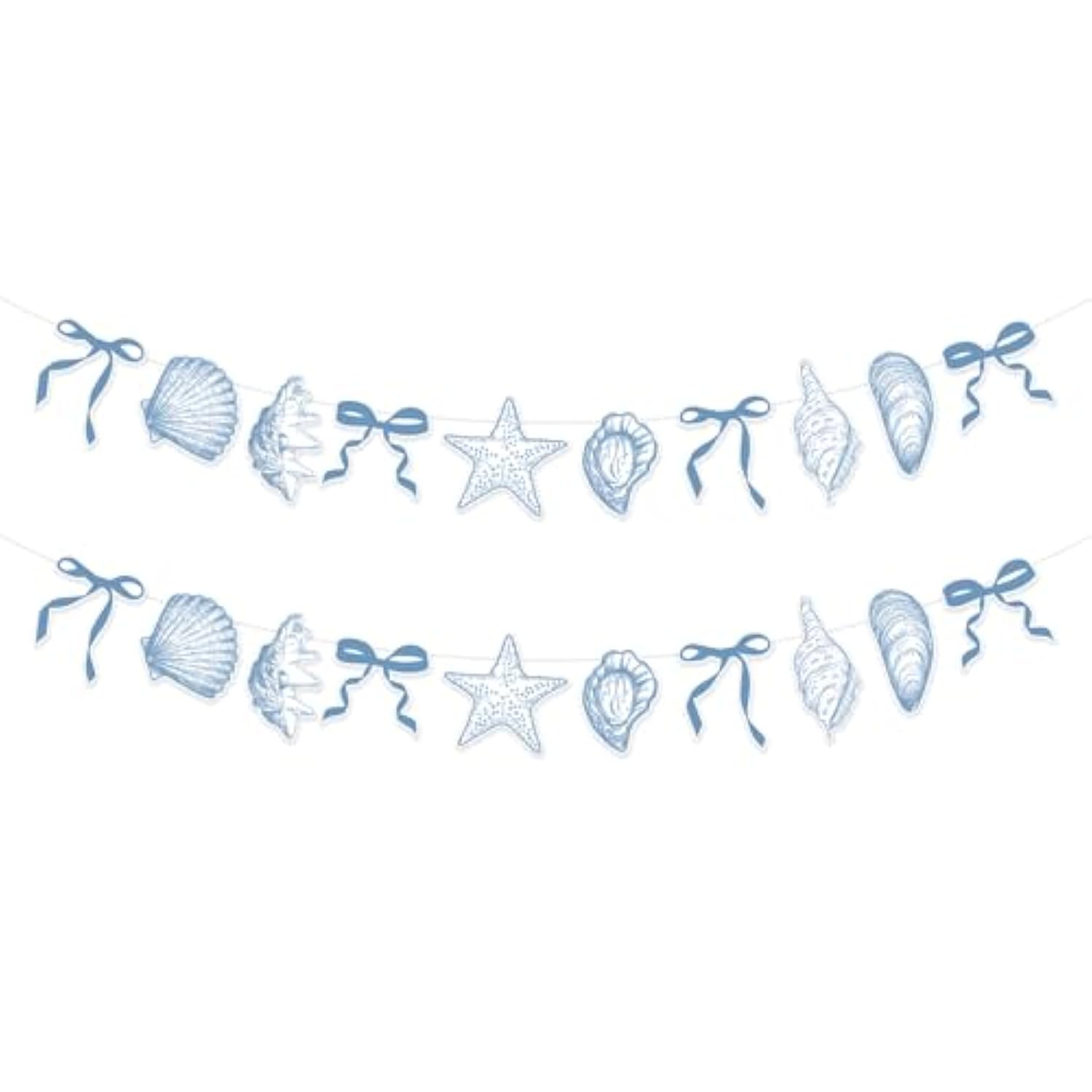 2Pcs Blue Bow Starfish And Shell Banner, Beach Bachelorette Party Decorations Seashell Party Decor, Exquisite & Beautiful Hanging Garland Decorations For Summer Birthdays Weddings