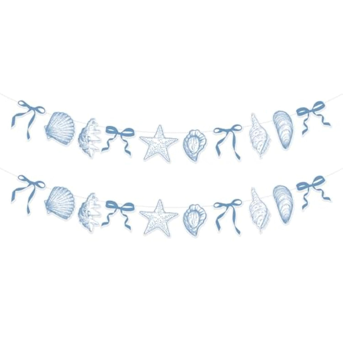 2Pcs Blue Bow Starfish And Shell Banner, Beach Bachelorette Party Decorations Seashell Party Decor, Exquisite & Beautiful Hanging Garland Decorations For Summer Birthdays Weddings