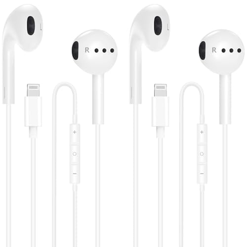 [ MFi Certified] 2 Pack Lightning Wired Earbuds for iPhone, True Plug and Play in-Ear Headphones with Microphone & Volume Control, Noise