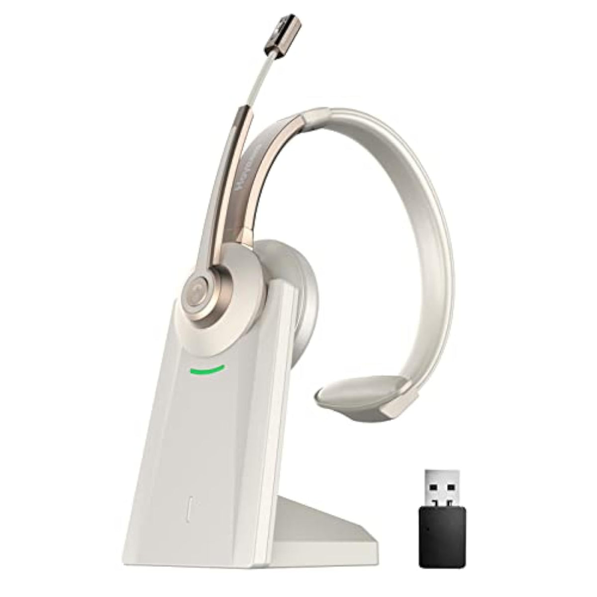 Bluetooth Headset, Wireless Headphones With Microphone Noise Canceling & Usb Dongle, V5.0 Trucker Bluetooth Headset With Mic Mute & Charge Dock For Pc/Laptop/Phone/Meeting/Callcenter/Office Gold