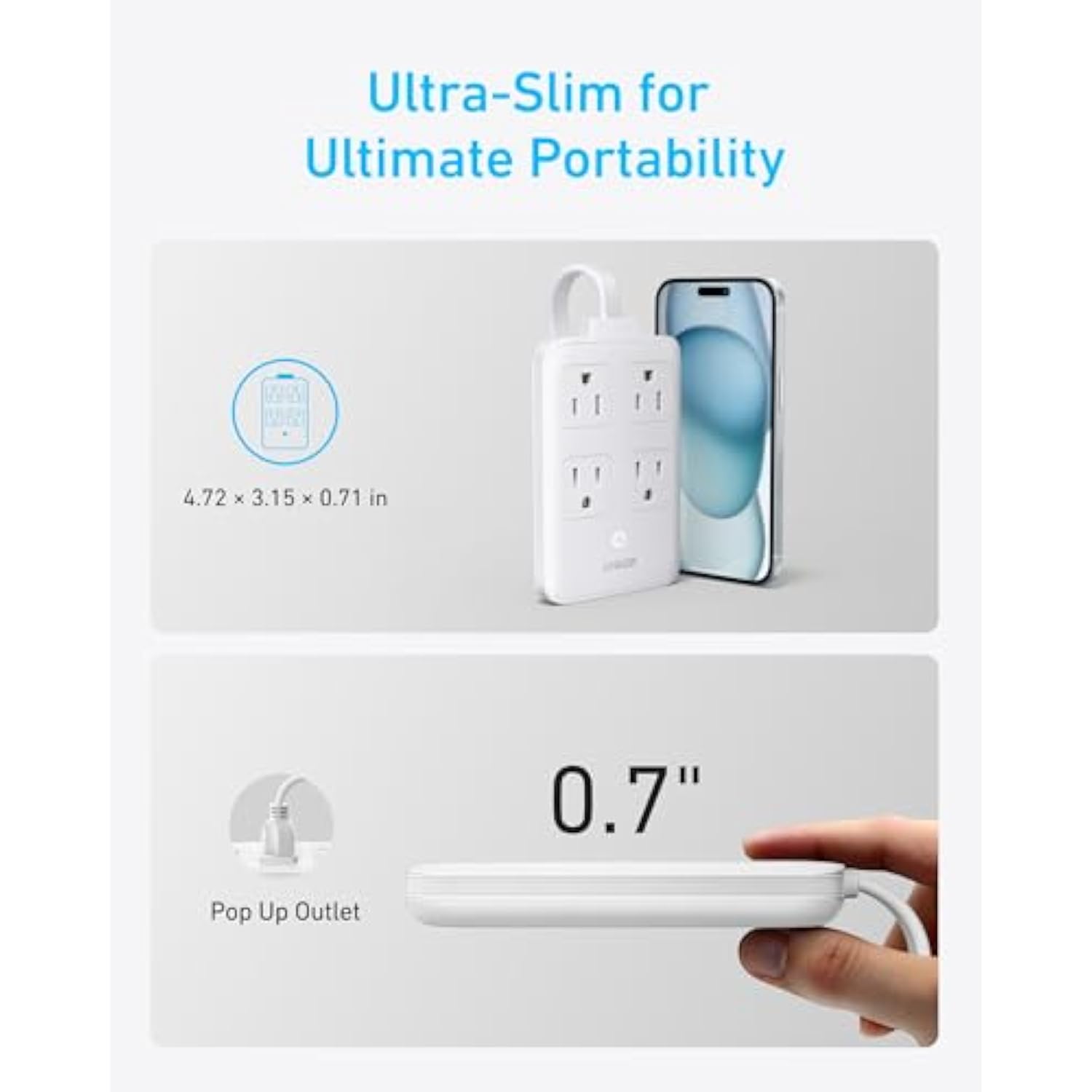 Anker Charging Station, 20W Max 8-in-1 USB-C Power Strip for iPhone 15/14 and MacBook Air/Pro, 5 ft Thin Cord with 4 AC, 2 USB-A, and 2 USB-C Ports, Fast Charging Desktop Charger for Travel, Office