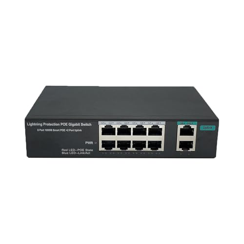 8 Port Poe+ Switch (1000Mbps) + 2 Gigabit Uplinks, 96W Power Budget, Ieee802.3Af/At, Extend Function, Fanless Metal Unmanaged Plug And Play (Desktop/Wall Mount)