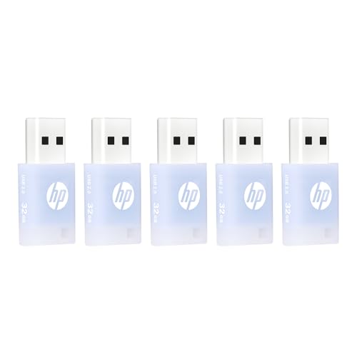 Hp 32Gb V168 Usb 2.0 Delicate Blue Flash Drive Reliable Portable Storage To Store, Transfer, & Protect Important Data, 5-Pack