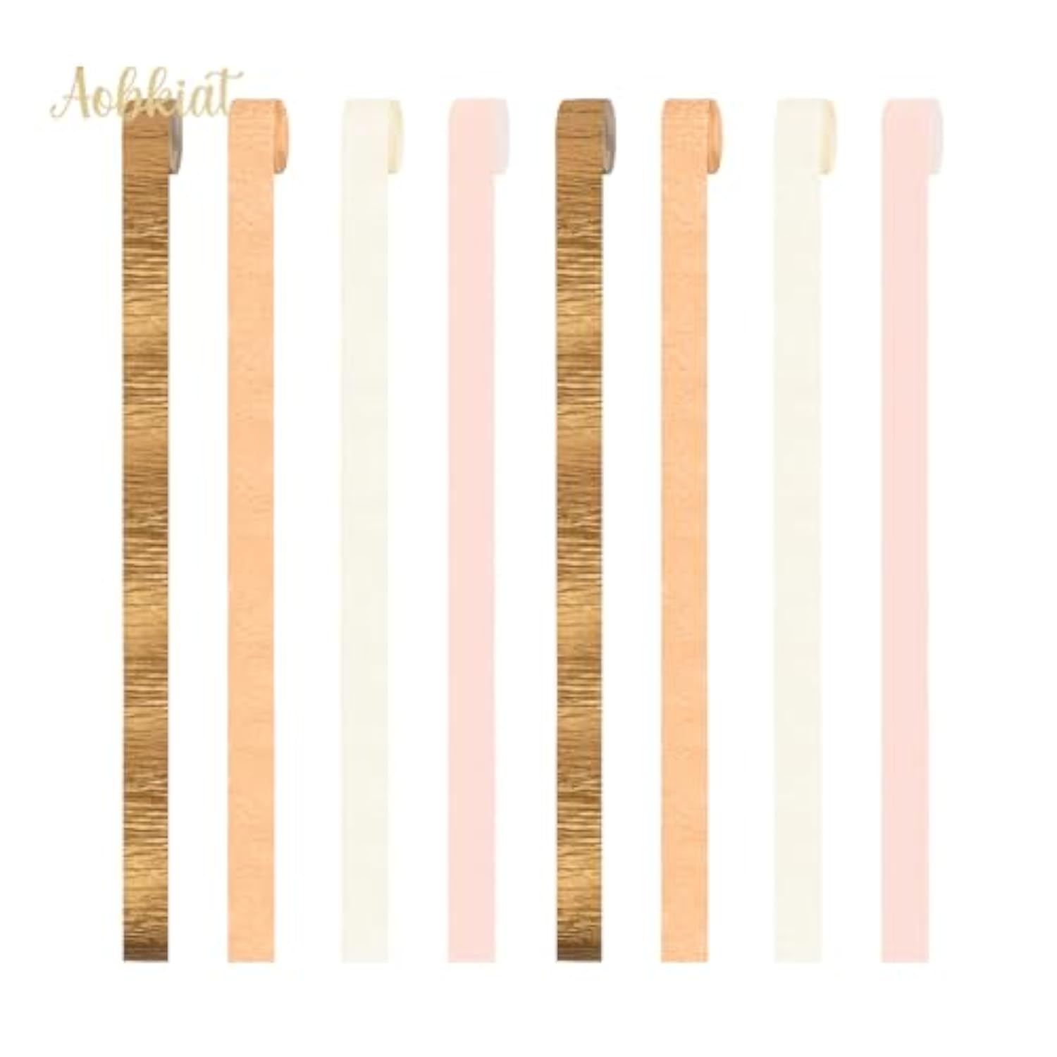 8-Pack Gold, Pink & Orange Crepe Paper Streamers Wedding and Party Backdrop Decorations