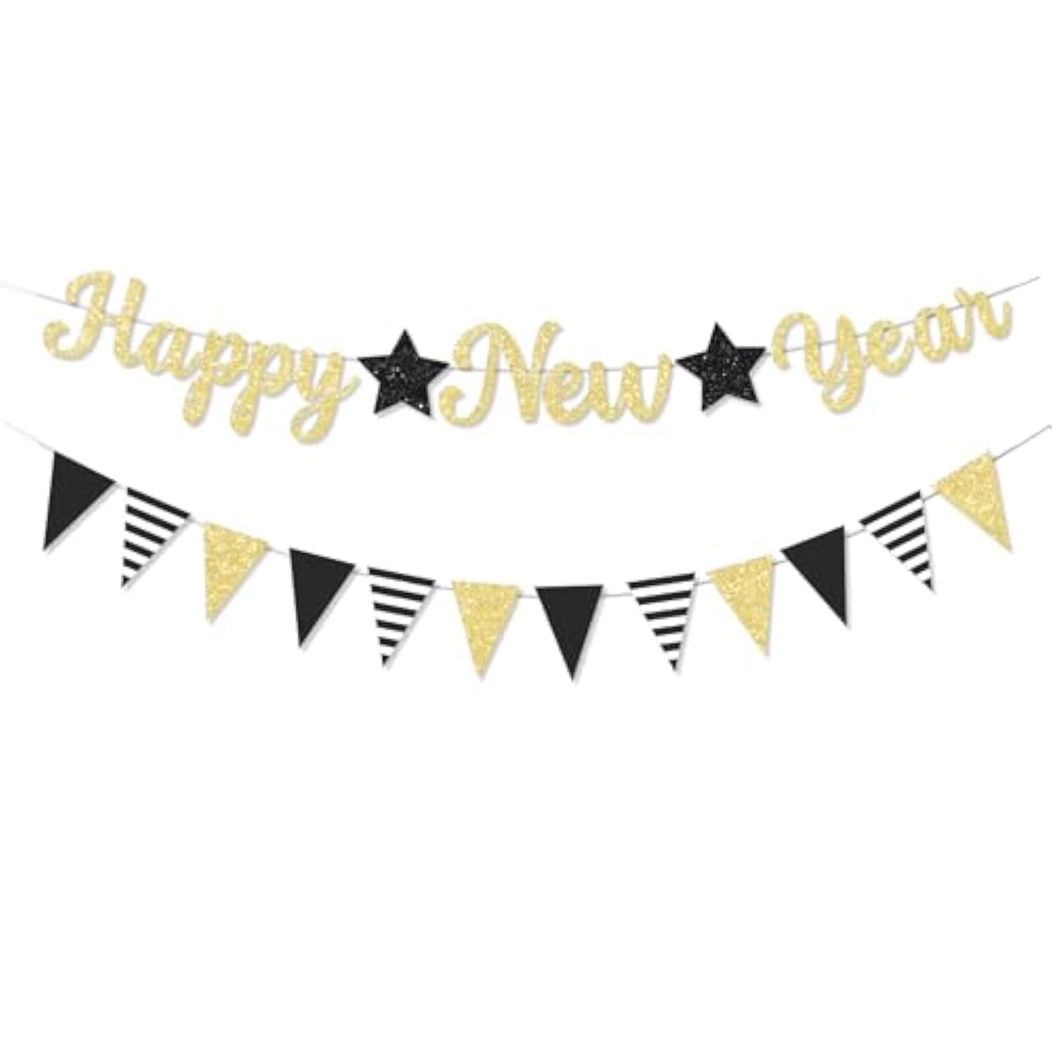Glitter Happy New Year 2026 Gold Banner for New Year Eve Party Decorations