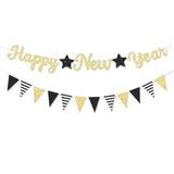 Glitter Happy New Year 2026 Gold Banner for New Year Eve Party Decorations