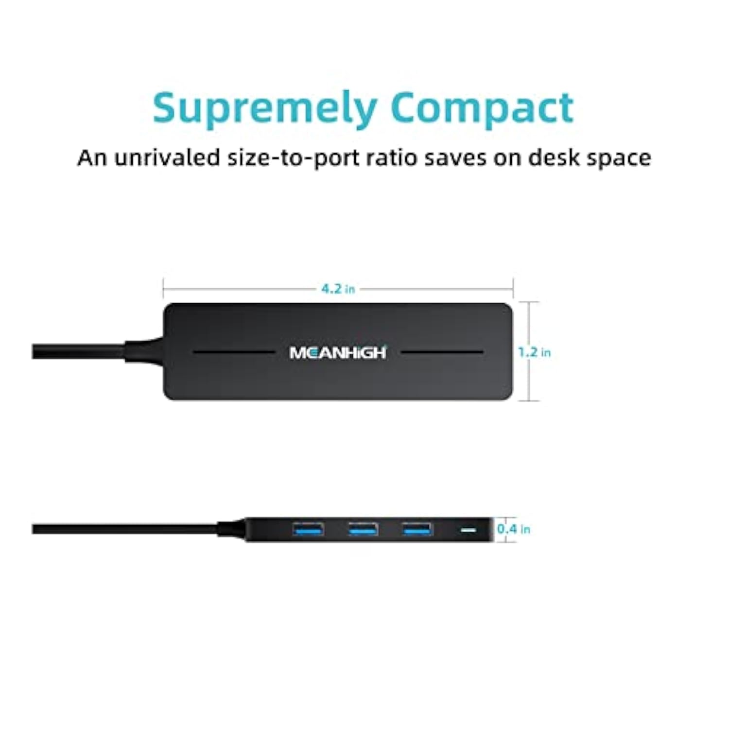 Usb Hub 3.0 4-Port Ultra-Slim Data Usb Expander With 4 Ft Extended Cable For M