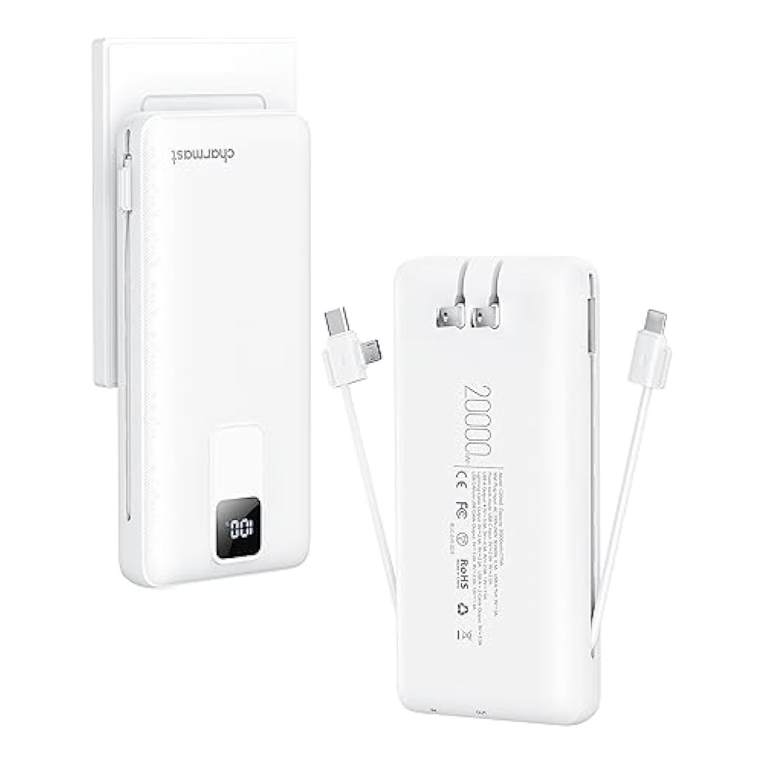 Portable Charger With Built-In Cables And Wall Plug, 20000Mah 20W Usb C Power Bank Fast Charging Battery Pack Travel Essentials Compatible With Iphone 16/15/14/13 Series, Samsung Google Ipad