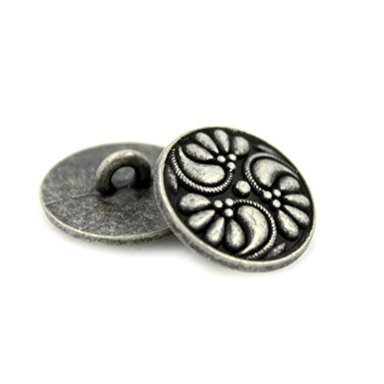 12 Pieces Flower Swirl Antique Silver Metal Shank Buttons 18Mm (11/16
