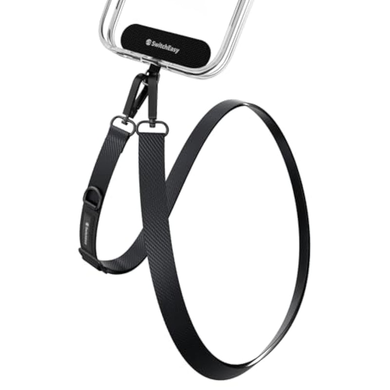 SWITCHEASY 20mm Adjustable Crossbody Phone Strap Compatible with Most Phones, Anti-Theft & Ant-Drop, Hands Free for Phone Lanyard Crossbody with Strap Card Phone Tether Tab - EasyStrap (Dark Black)