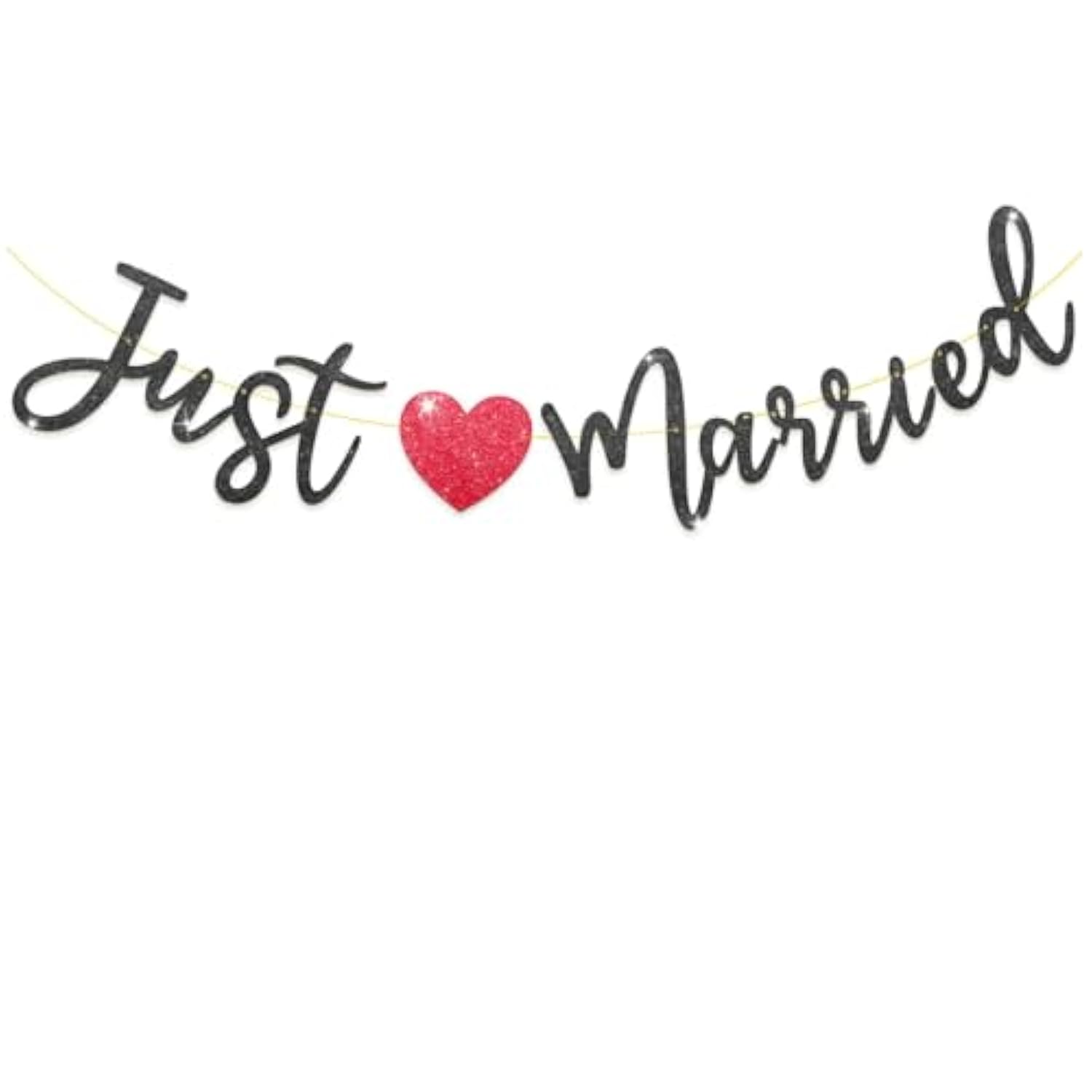 Just Married Glitter Banner for Wedding Reception, Car, Wall Photo Props