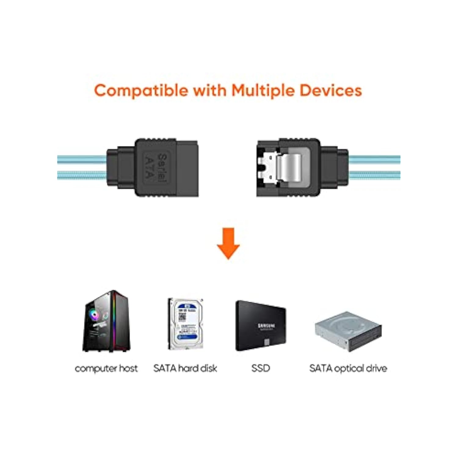 CableCreation SATA III Cable, [5-Pack] 18-inch SATA III 6.0 Gbps 7pin Female S
