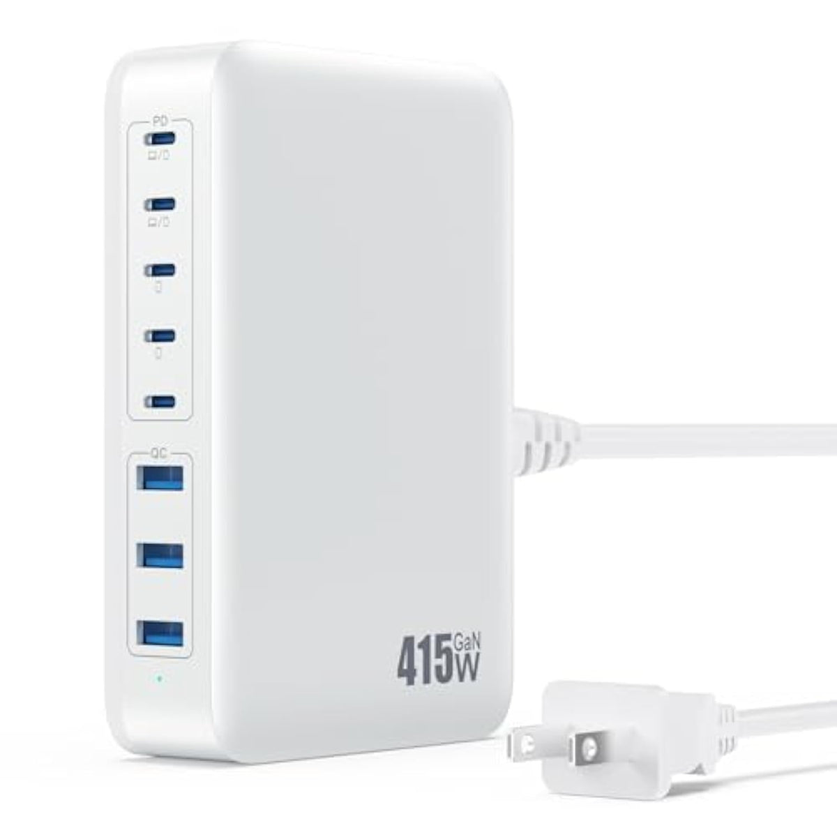 Usb C Charger 415W Usb C Charger Block, 8-Ports Gan Iv Fast Charging Station Hub, Dual Pd 100W Laptop Charger Adapter,For Macbook Pro/Air/Ipad/Iphone16/15/14/Apple Watch/Dell/Samsung For Home Office