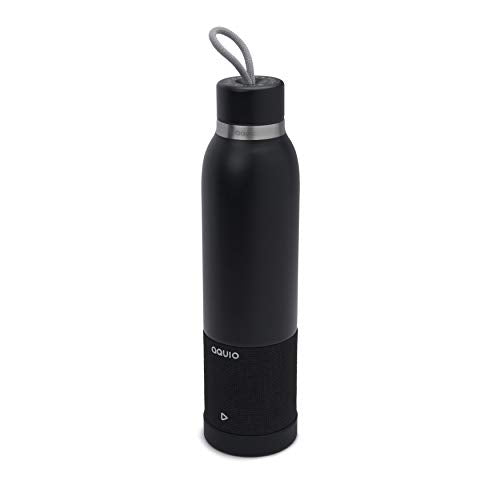Aquio IBTB2BB Double-wall Steel Insulated Hydration Bottle with Rechargeable Bluetooth Wireless Speaker, Powered , Midnight, Midnight Black