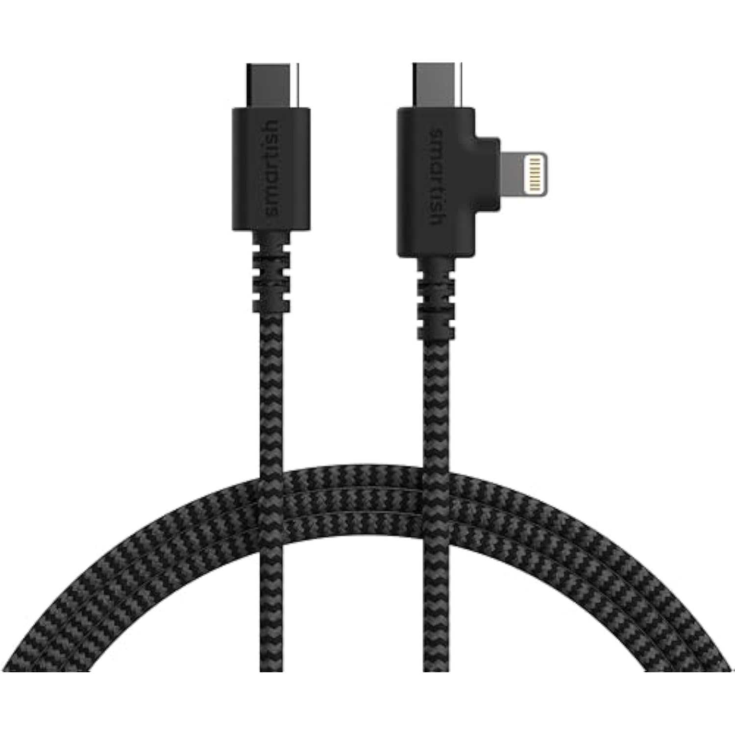 2 In 1 Usb C To Usb C/Lightning Cable - Crown Joule - 6 Ft Fabric Wrapped Fast Charging Cord - For Iphone, Galaxy, Pixel - 100W Dual Fast Charger For Phones/Laptops - No. 2 Pencil Gray