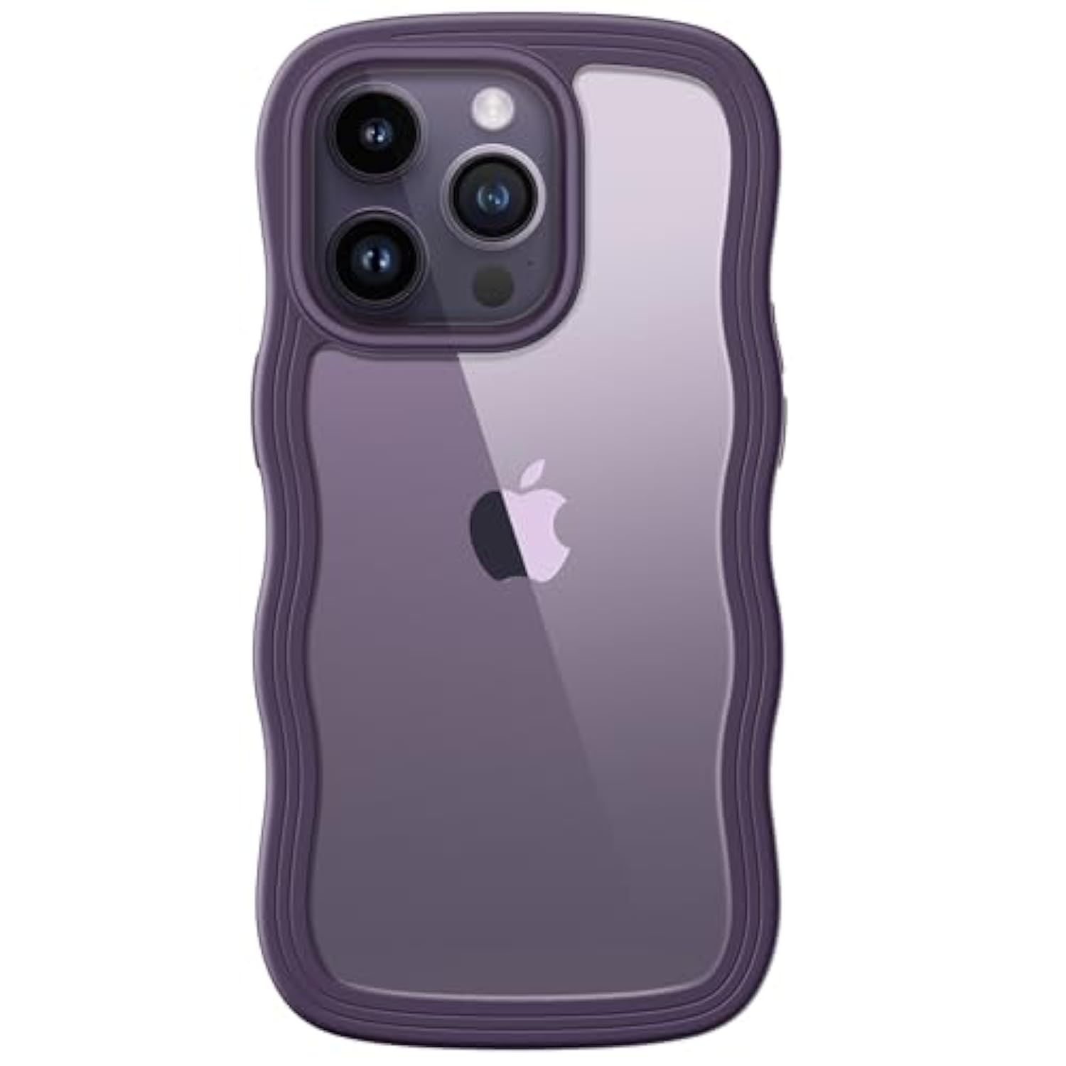 JETech Cute Case for iPhone 14 Pro Max 6.7-Inch, Wave Frame Curly Shape Shockproof Phone Cover for Women and Girls, Clear Hard PC Back (Deep Purple)